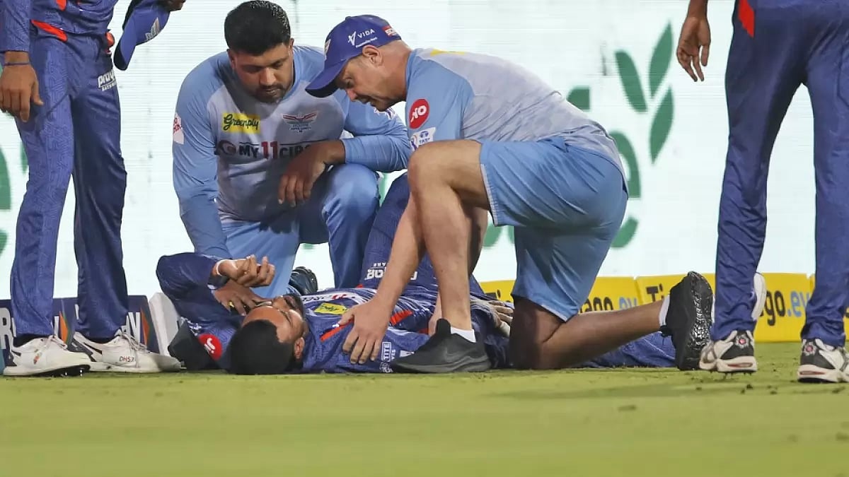 KL Rahul after he sustained an injury during the IPL.