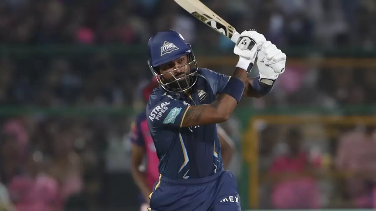 Pandya bats during his team's run chase against RR in Jaipur on Friday.