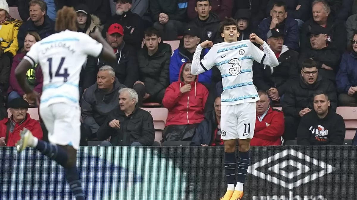 Joao Felix, right, celebrates after scoring a goal against Bournemouth on Saturday.