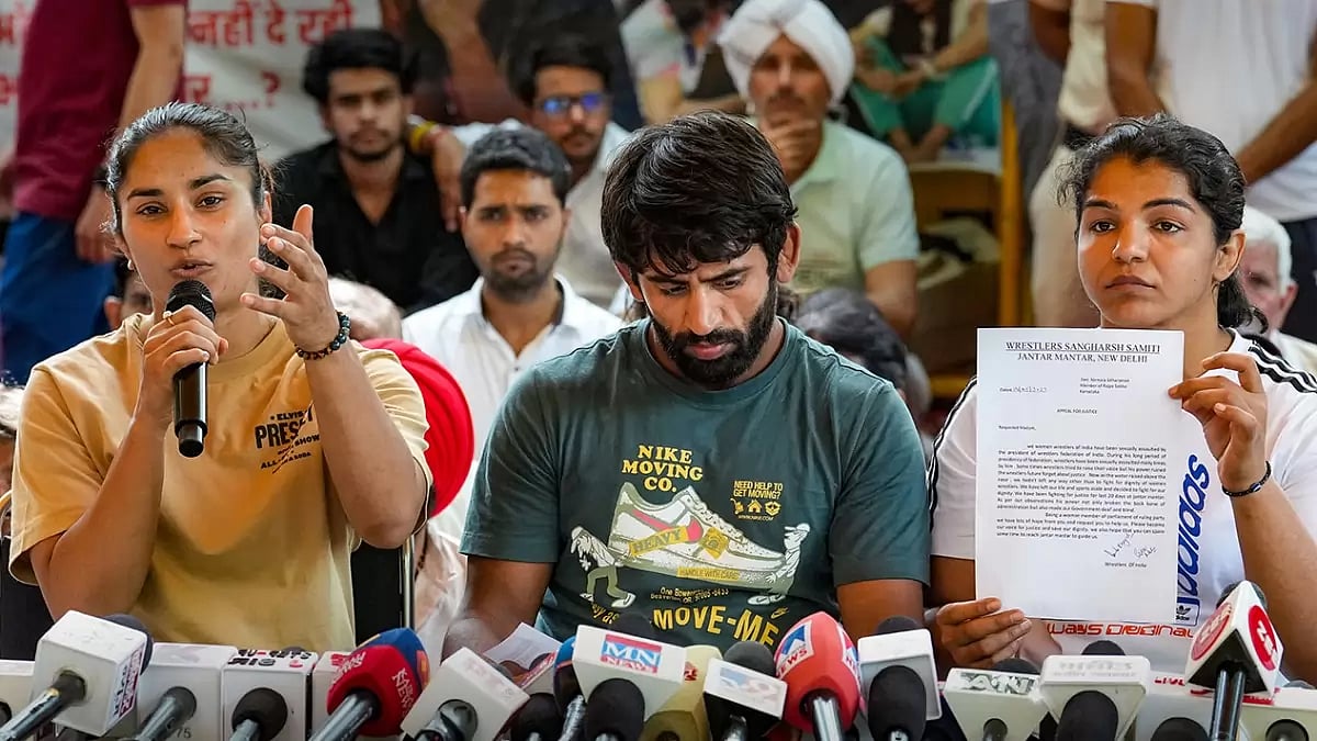 Wrestlers protest at Jantar Mantar