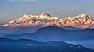Yuwei peak and Annapurna group peak and sunrise on Mount saranko, Pokhara, Nepal, December 8, 2019.