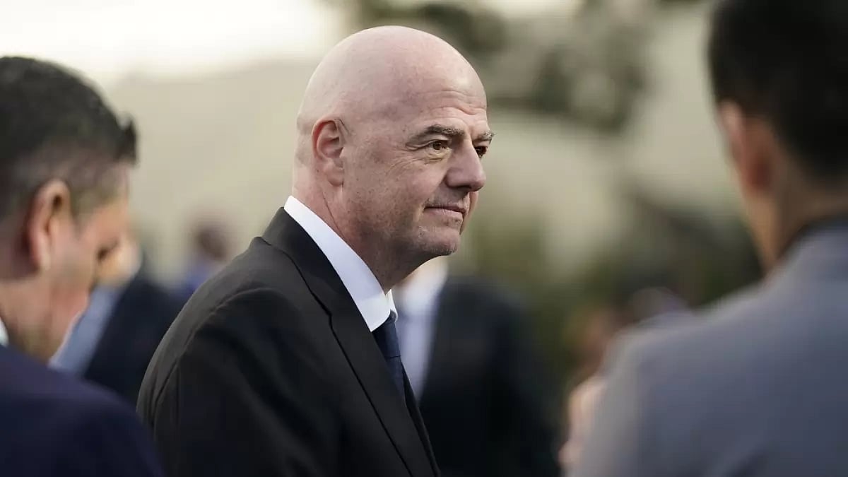 Infantino attends a ceremony unveiling the official brand of football's 2026 World Cup.