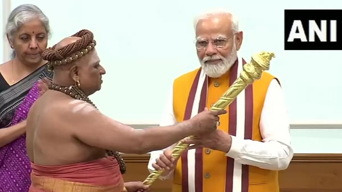 A group of Adheenam priests from Chennai made a significant gesture by presenting the Sengol.