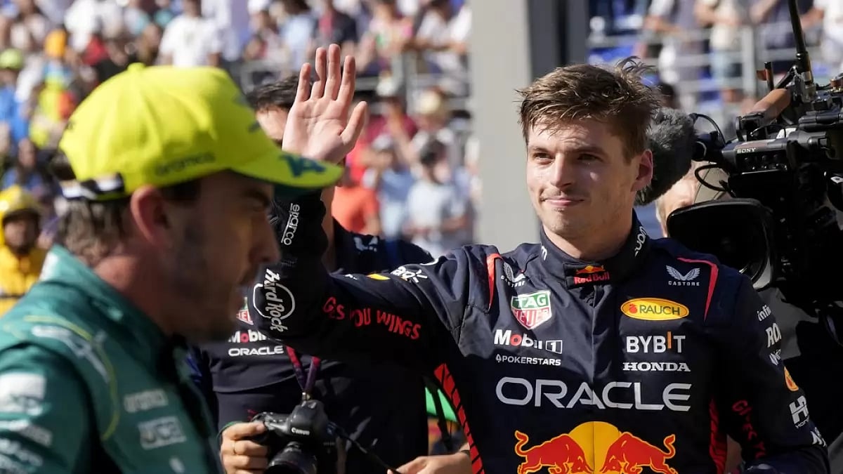 Verstappen waves at the crowd after Qualifying in Monaco on Saturday.