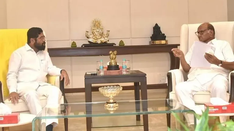 NCP chief Sharad Pawar with Eknath Shinde - null