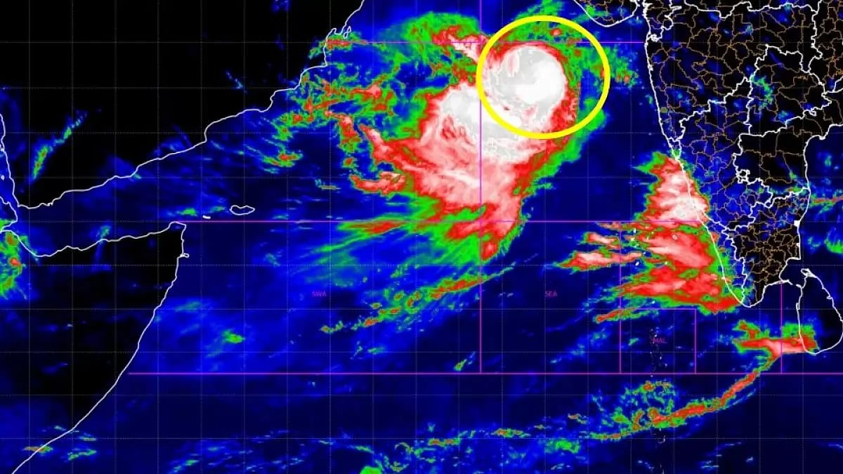 Satellite image of Cyclone Biparjoy as of June 11, 2023.