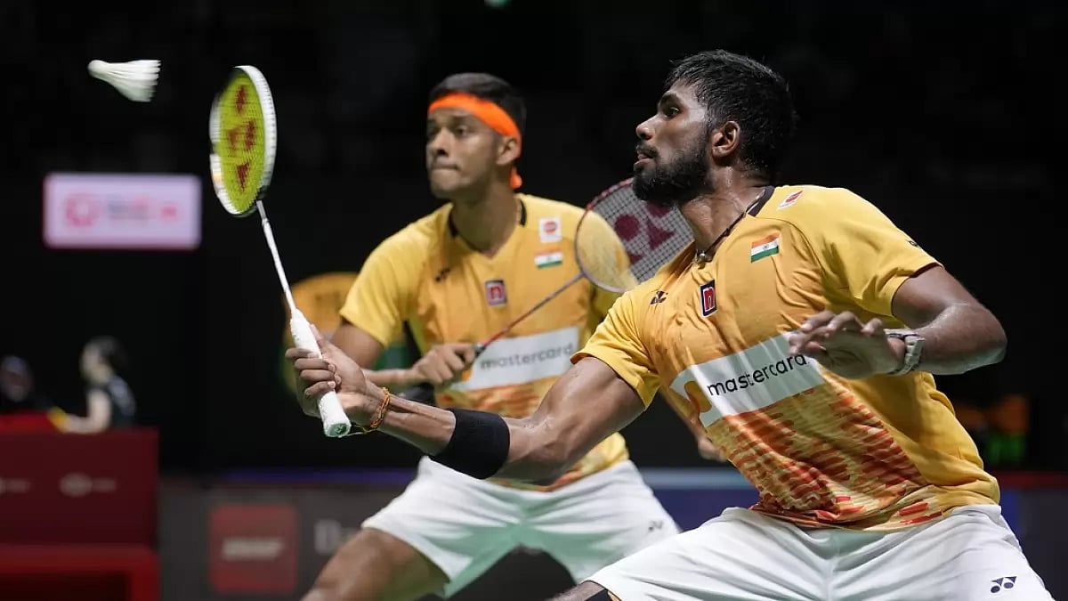 Satwiksairaj Rankireddy and Chirag Shetty in action.