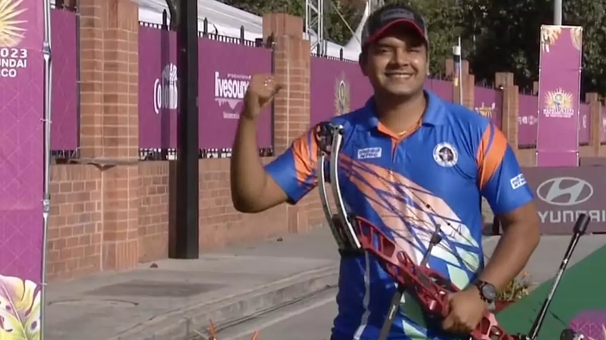 Abhishek Verma celebrates his gold medal victory.