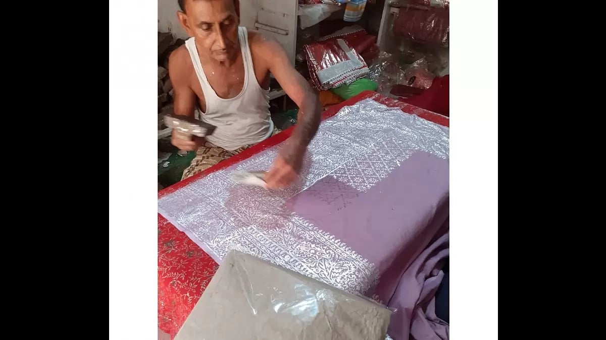 Chapa work in silver on wedding ensembles is unique to Bihar