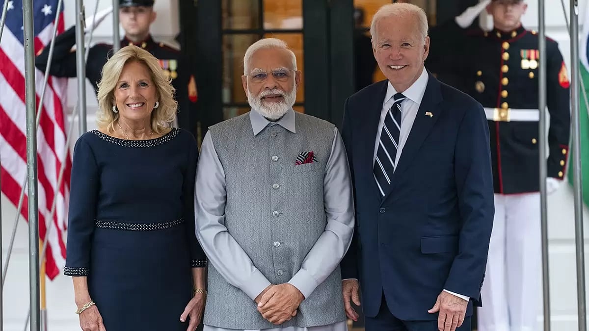 Joe Biden, Narendra Modi, Jill Biden meeting