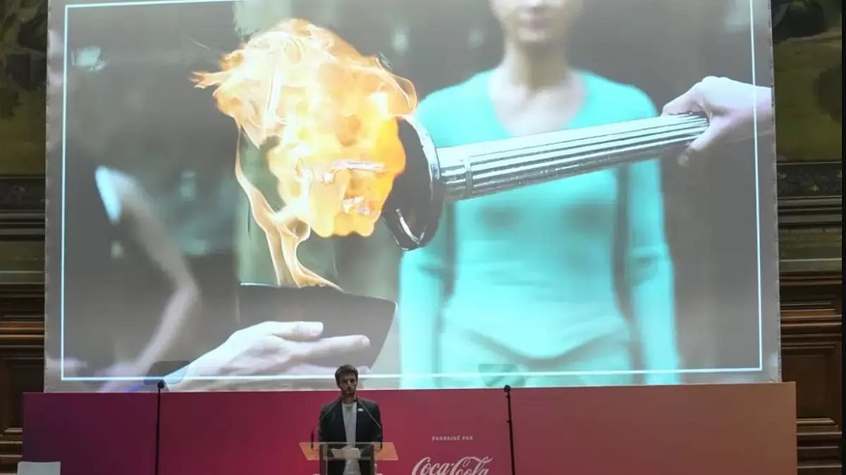 Tony Estanguet speaks during the unveiling of the route for the Paris 2024 Olympic Torch relay.