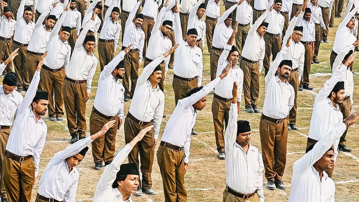 Drilling the Message: RSS volunteers take part in a physical exercise session in Kolkata