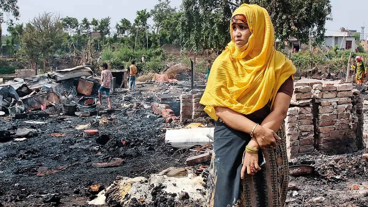 Reduced to Ashes: Over 50 shanties were gutted in a fire at a Rohingya refugee camp in New Delhi on June 13, 2021 - null