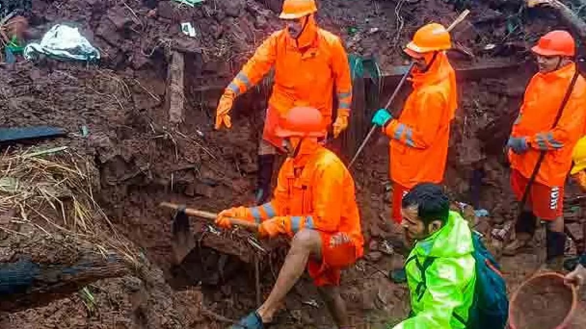 NDRF personnel carrying out search and rescue operation in landslide-hit Raigad