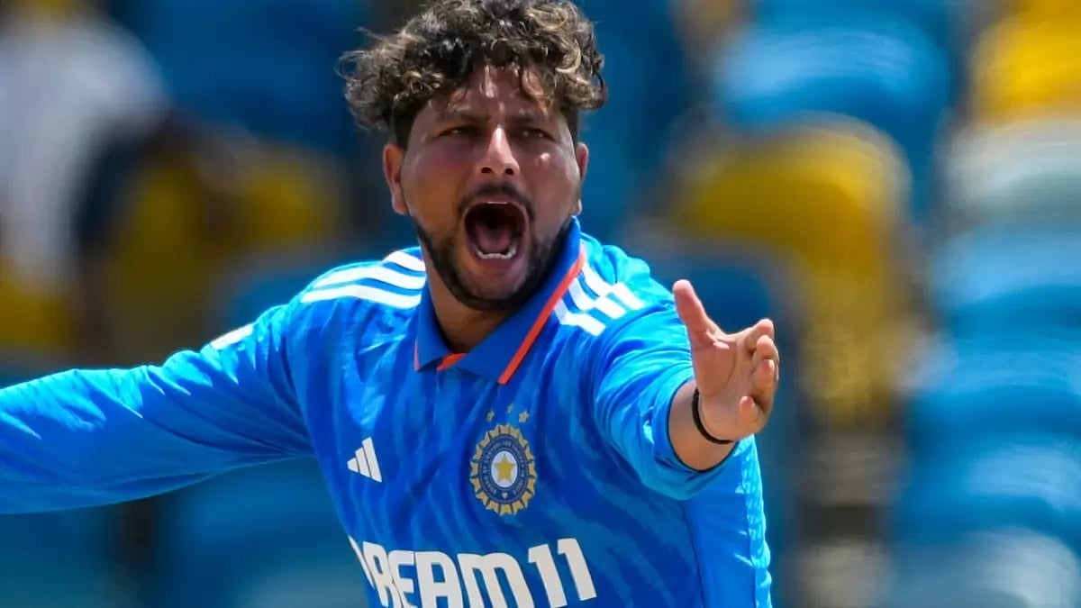 File image of India's left-arm spinner Kuldeep Yadav in ODI cricket action.
