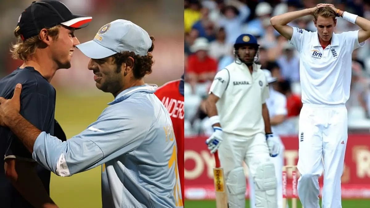 Stuart Broad and Yuvraj Singh