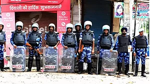 CRPF Officers posted in Nuh after a Hindu mob attacked, burned and vandalized Muslim shops on August