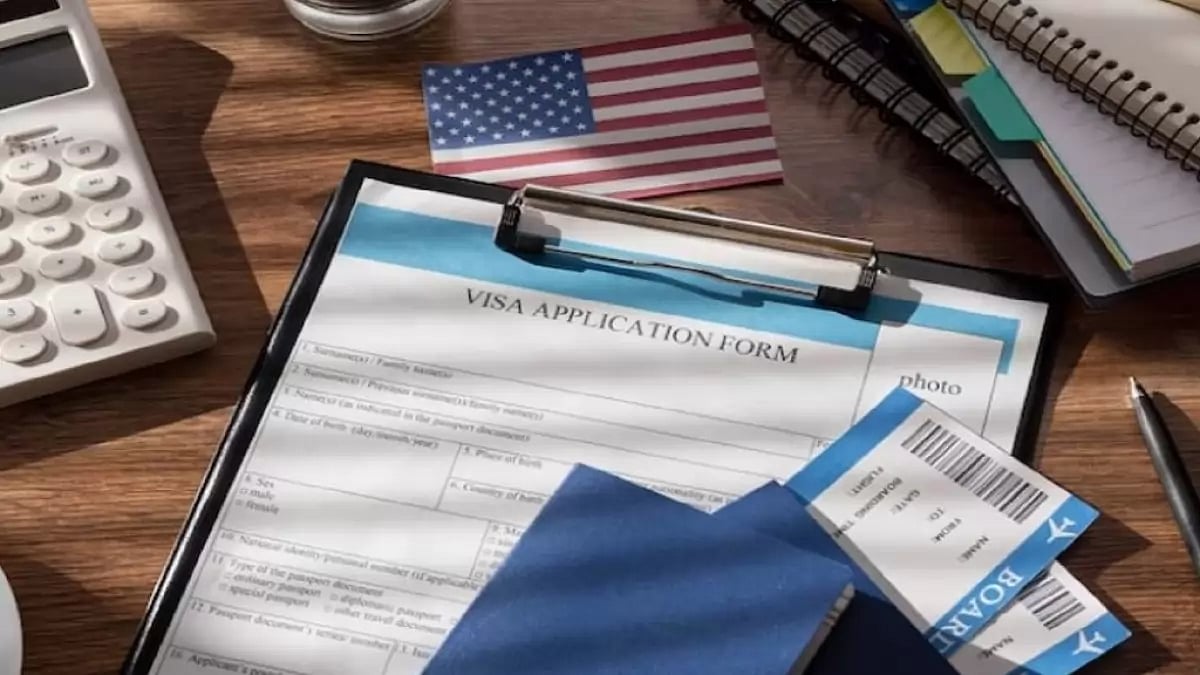  A table with a visa application form
