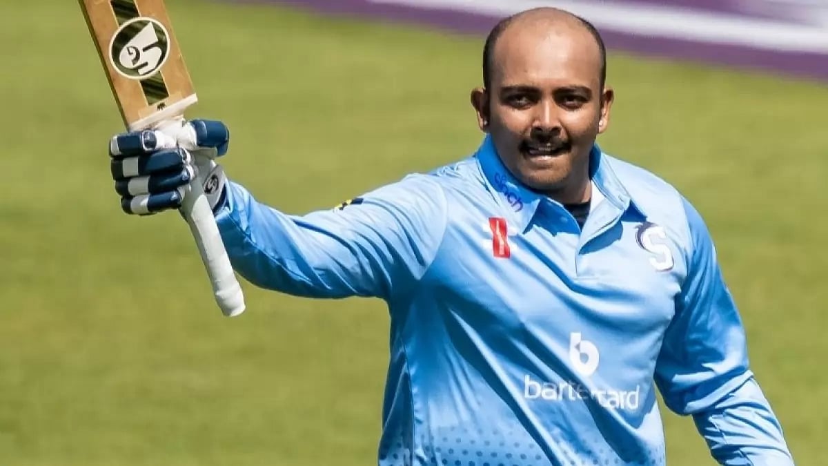 Prithvi Shaw during his innings against Somerset