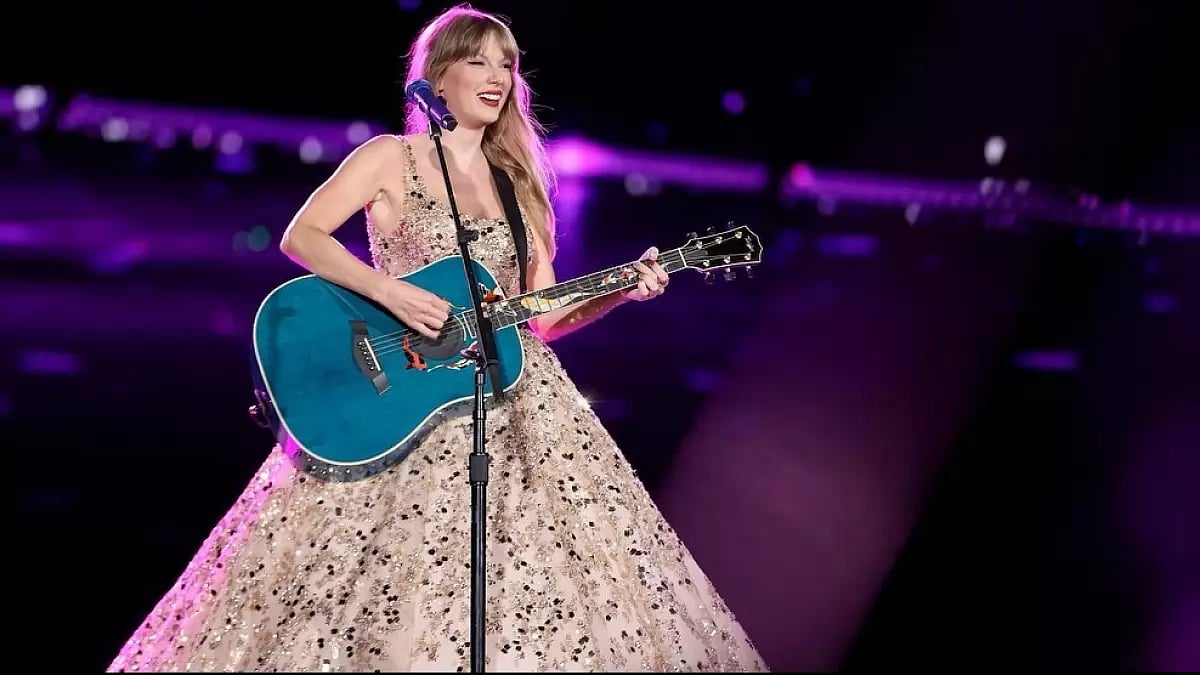 Taylor Swift performing at The Eras Tour