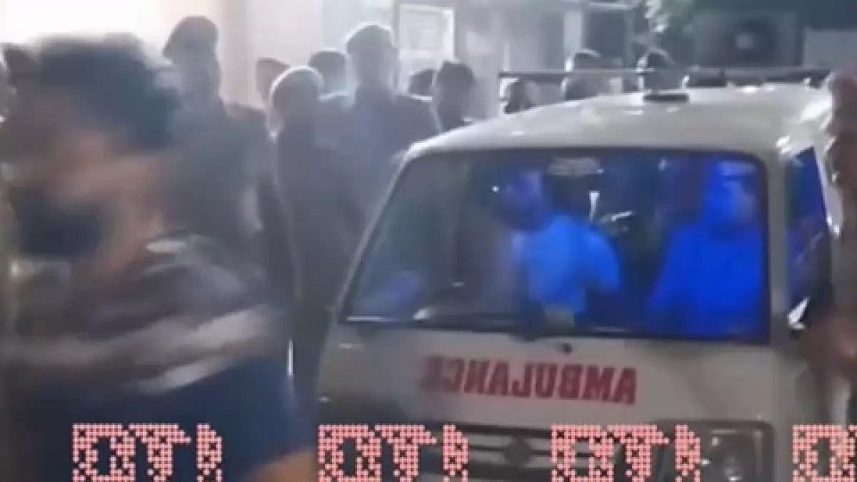 Police and ambulance gathered in front of  Anuj Chaudhary's residence in Moradabad