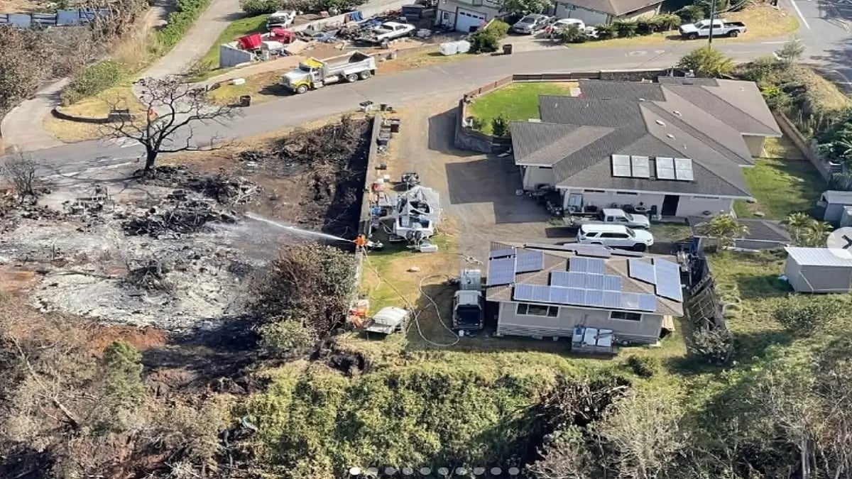 Photo from flyovers of fires spread in Maui