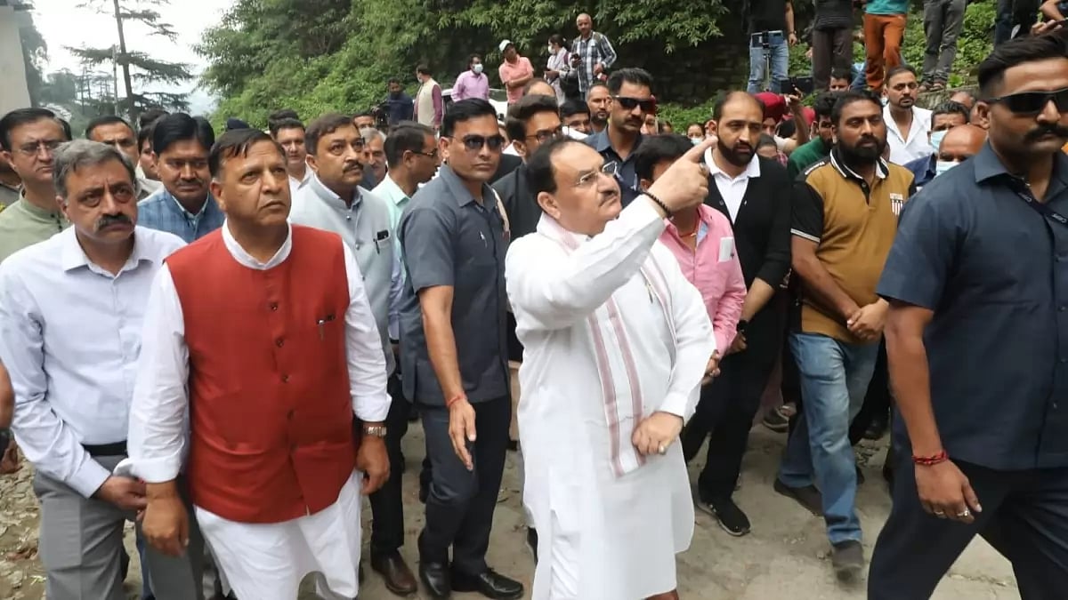 BJP President JP Nadda visiting rain-hit areas of Himachal Pradesh.