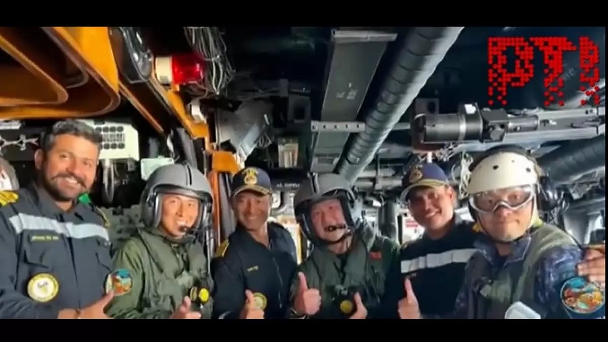 Indian, US, Japanese and Australian navy personnel at the Malabar naval exercise camp in Australia