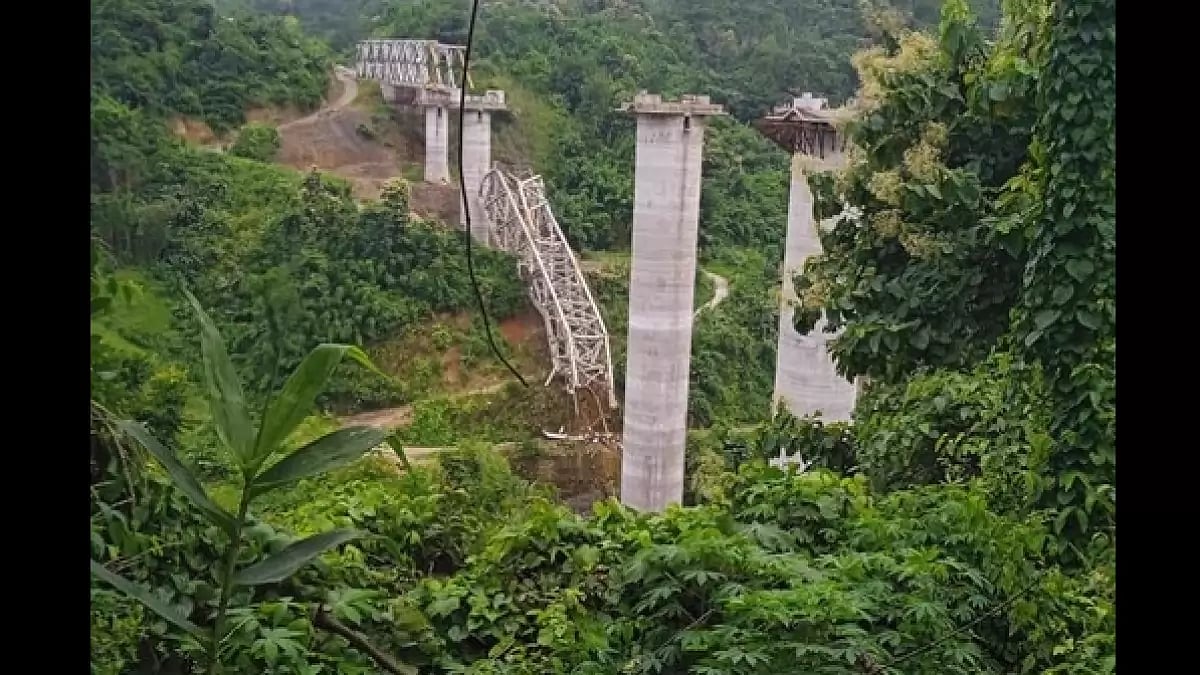 Under-construction railway bridge collapses in Sairang area of Mizoram on Wednesday