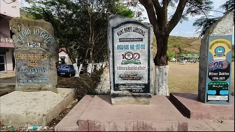 Memorials marking the Anglo-Kuki war 1917-1919 and its martyrs in Churachandpur, Manipur in May 2023 - null
