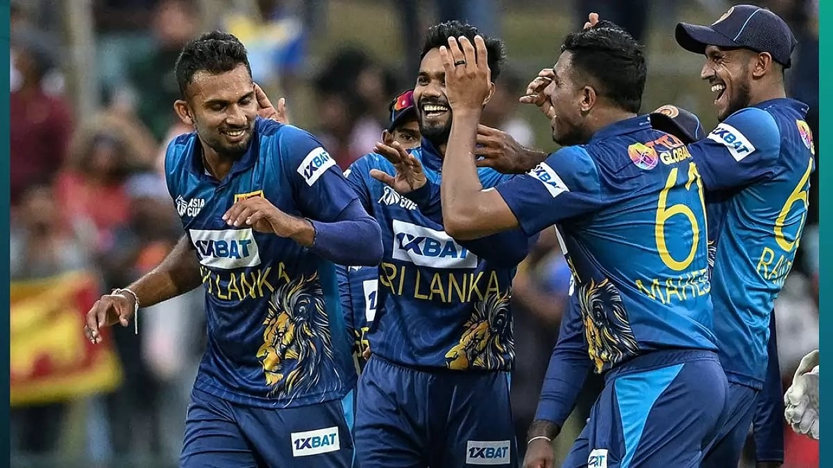 Sri Lankan players celebrating a wicket during the match against Bangladesh in the Asia cup 2023