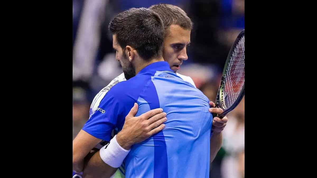 Novak Djokovic and Laslo Djere after the match.