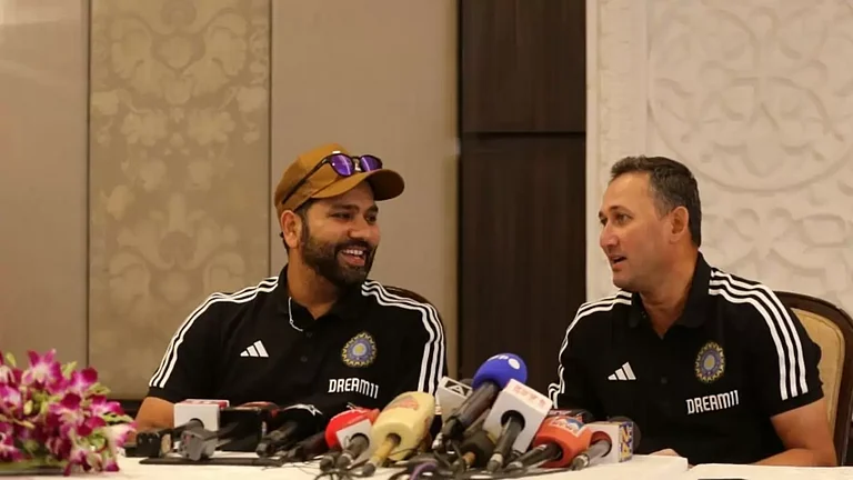 Indian skipper Rohit Sharma (left) with chief selector Ajit Agarkar. - File/PTI