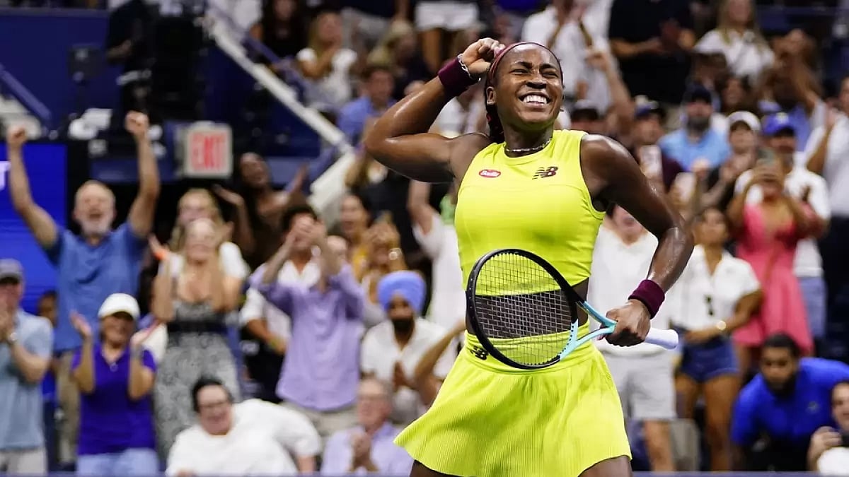 Coco Gauff celebrates after reaching her maiden US Open final - null