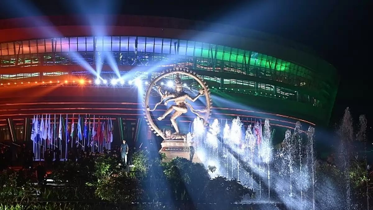 Bharat Mandapam illuminated after the completion of G20 Summit