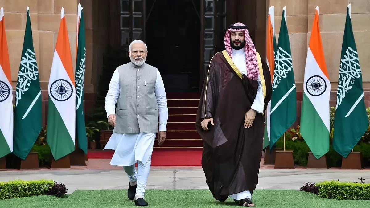 Prime Minister Narendra Modi with Saudi Crown Prince and de facto ruler Mohammed bin Salman