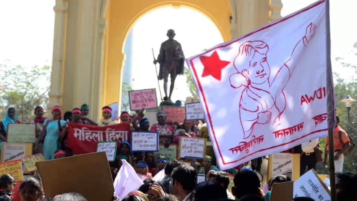 Women from different organisations hold a protest rally demanding women's safety in Lucknow 