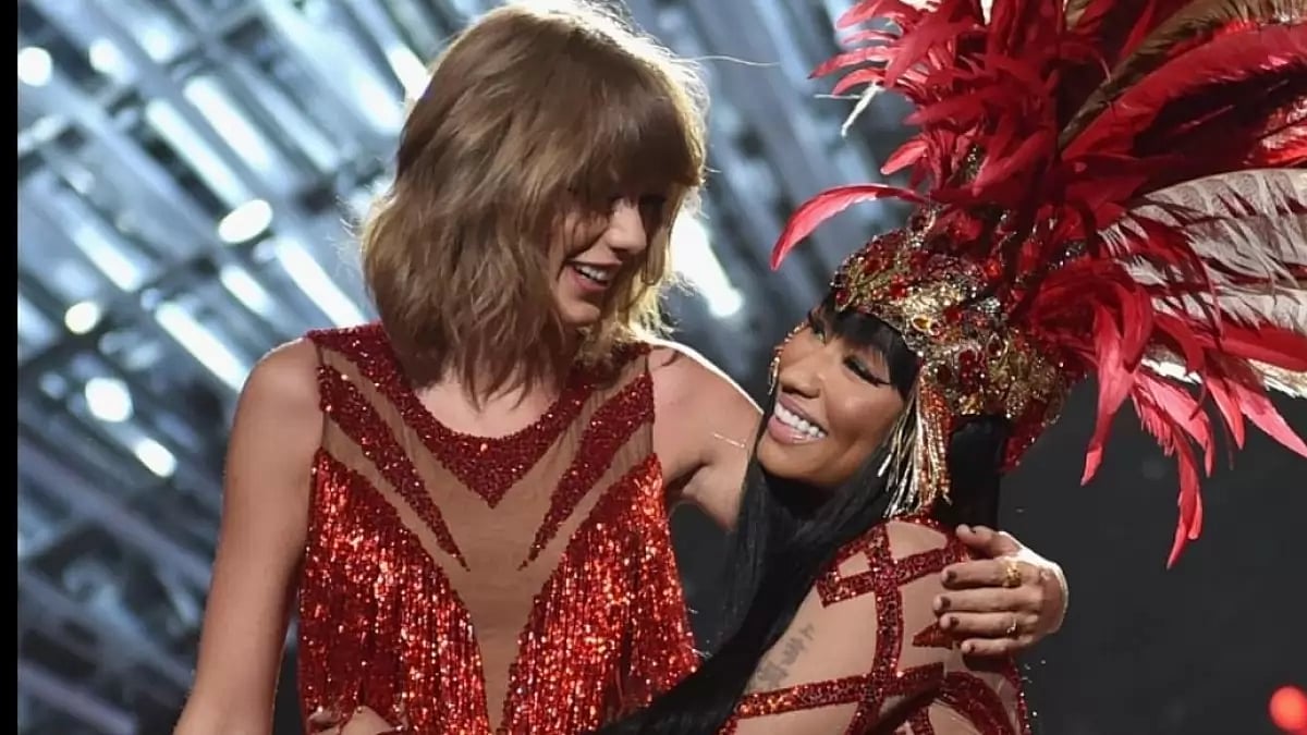 Taylor Swift and Nicki Minaj standing side by side. 