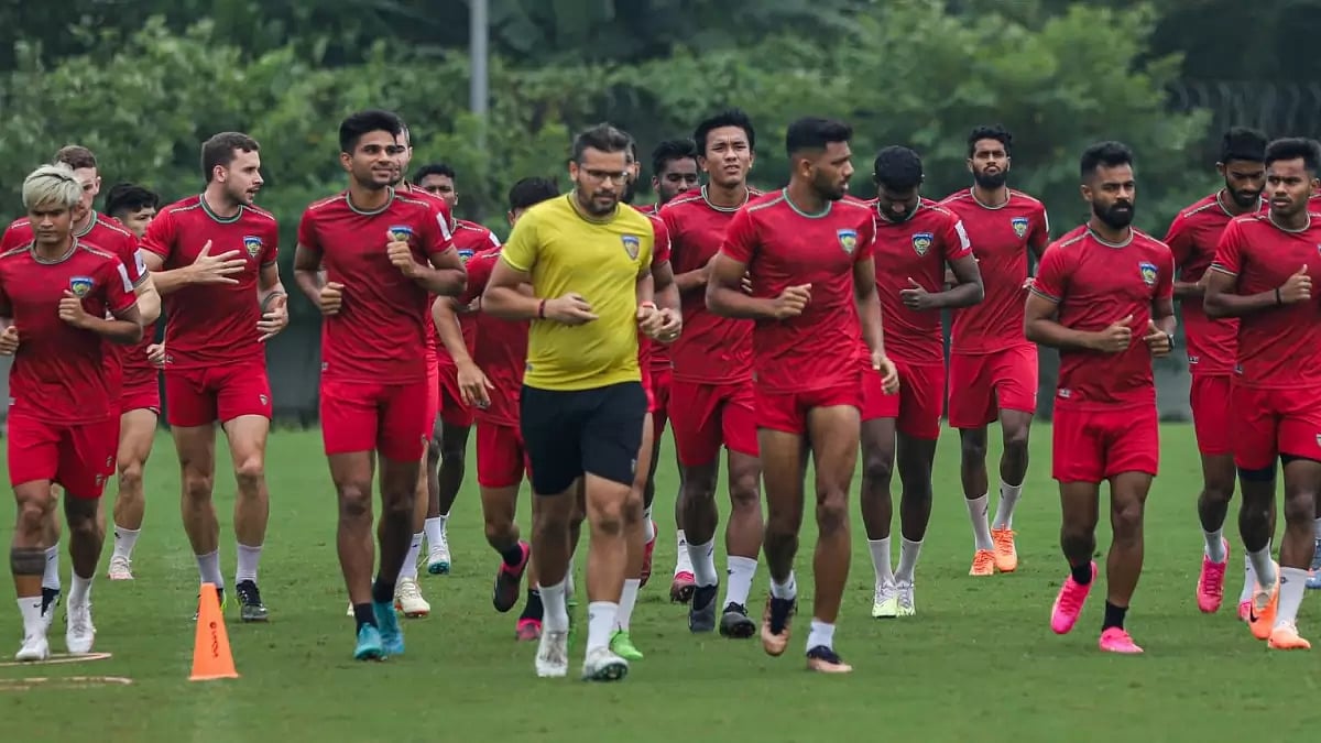 Chennaiyin FC players train ahead of their ISL match on Wednesday