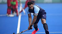 File : Harmanpreet Singh in action during the India vs Singapore Asian Games 2023 match.