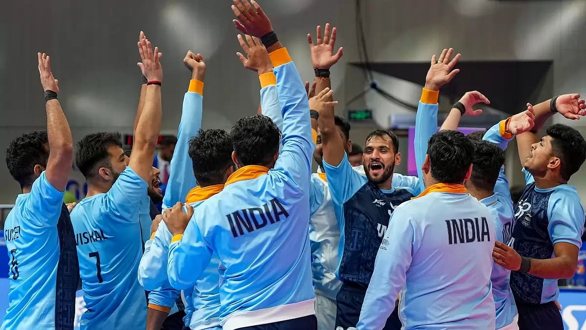 File Photo : Indian Men's Kabaddi Team celebrating after winning Gold medal in Asian Games 2023 at Hangzhou.