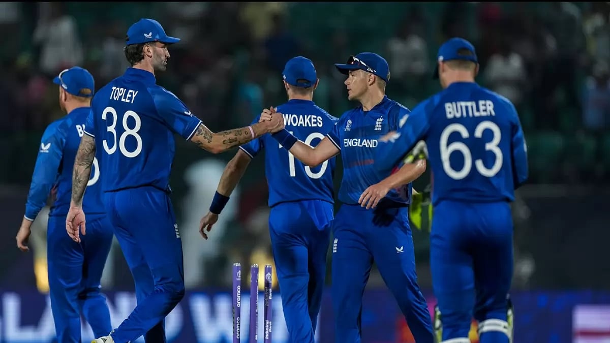England Team during the group-stage match against Bangladesh in Dharamsala