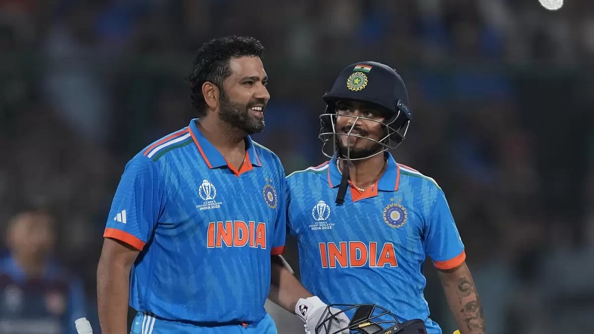 Rohit Sharma (L) after getting to his ton in Delhi on Wednesday.