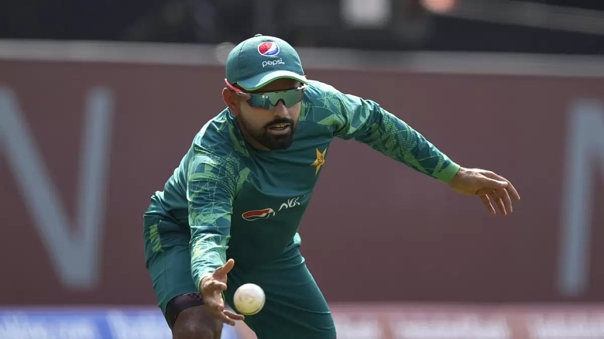 Babar Azam trains ahead of the India-Pakistan match in Ahmedabad.