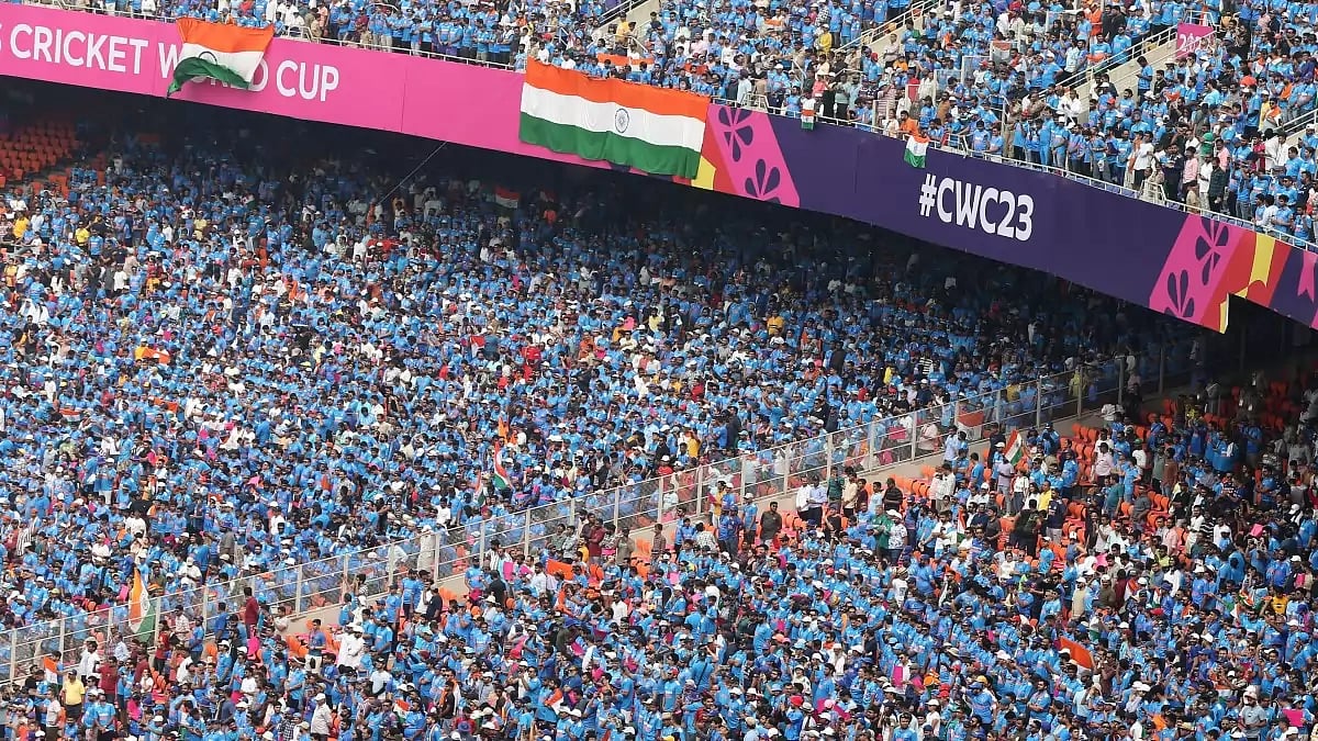 A snapshot of the crowd at the India vs Pakistan ODI World Cup match in Ahmedabad.