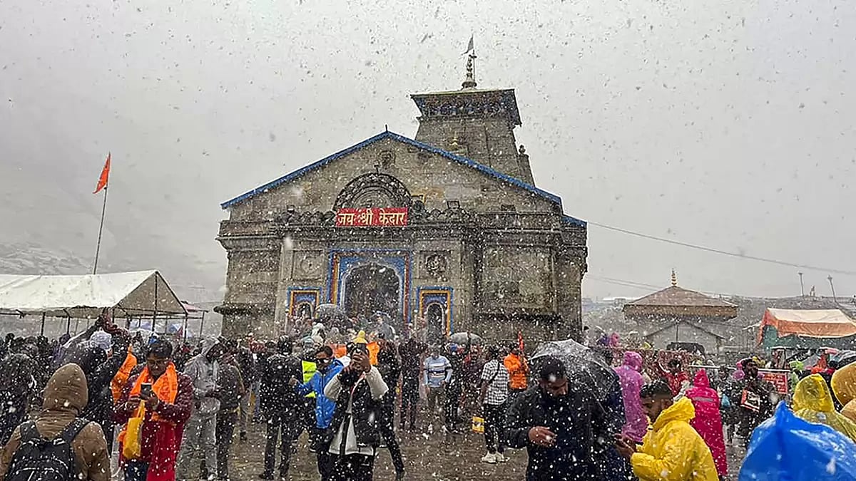 Snowfall at Kedarnath Temple