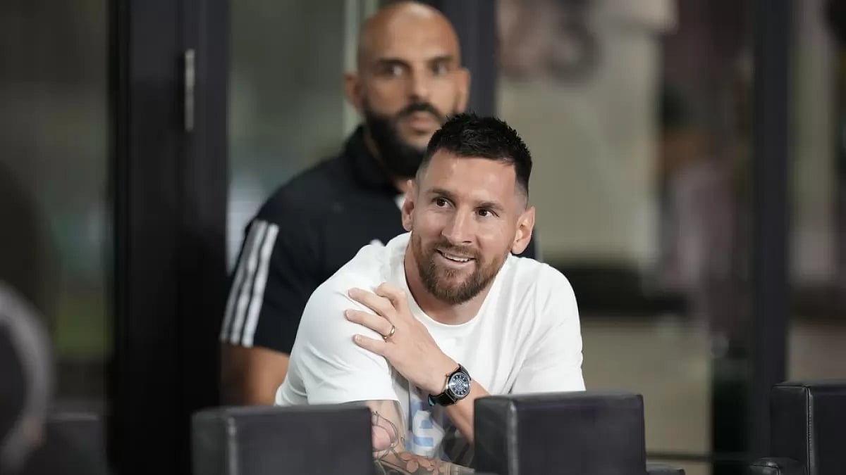 Lionel Messi watches Inter Miami's home game against Charlotte on Thursday from his box.