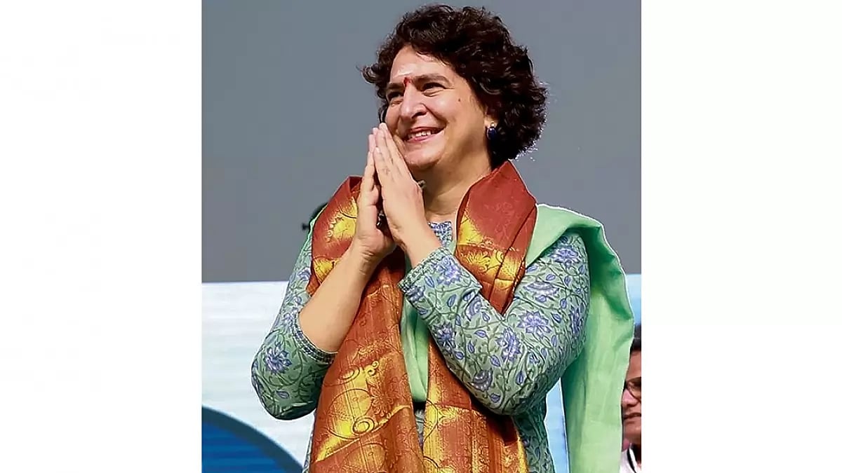 Congress leader Priyanka Gandhi Vadra during a public rally