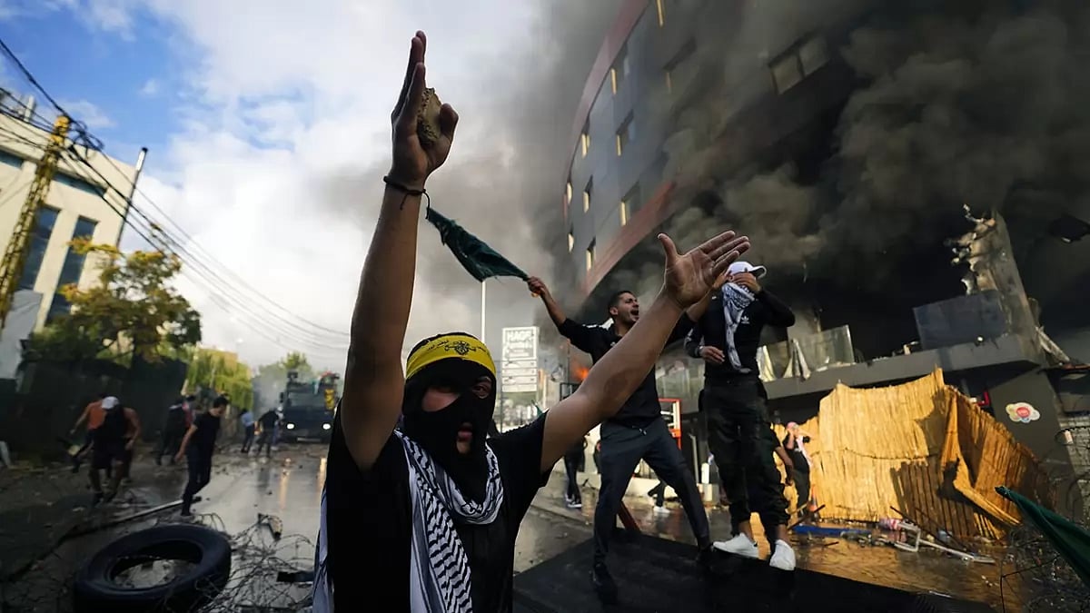 Israel-Hamas War: Protest outside U S embassy in Aukar, Lebanon