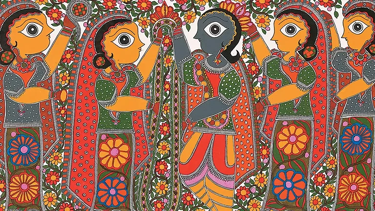 Mythological Art: Madhubani painting depicting ‘Ram Vivah’ by Sarita Devi - null